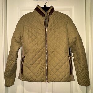 Novish Quilted Tan/brwn Jacket with faux fur inside gold zippers. Size PL. NWT